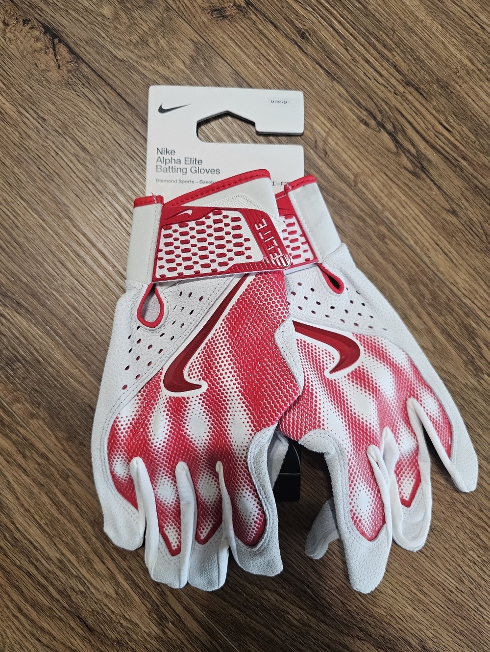 Nike Alpha Elite Red White Baseball Batting Gloves Mens Size Medium